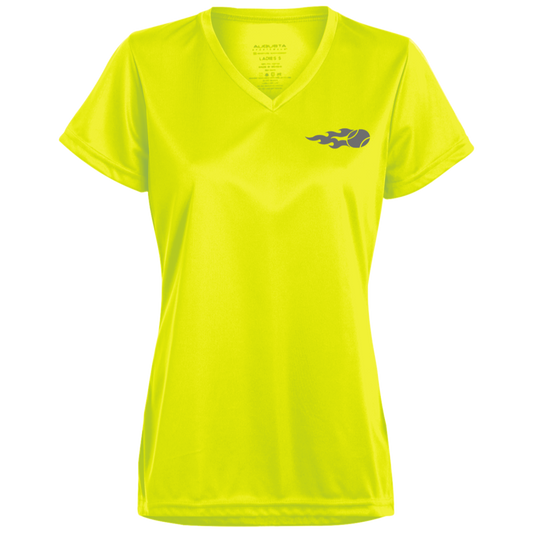 USTA Flaming Tennis Ball Ladies’ Moisture-Wicking V-Neck Tee